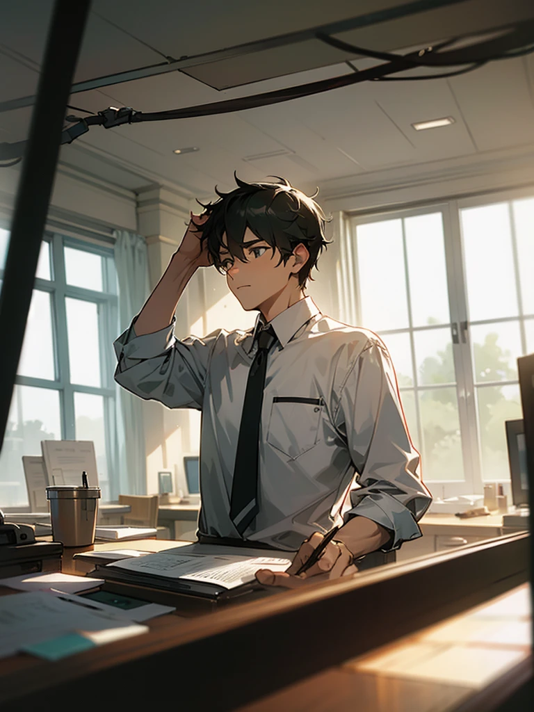 A man working from indoors
