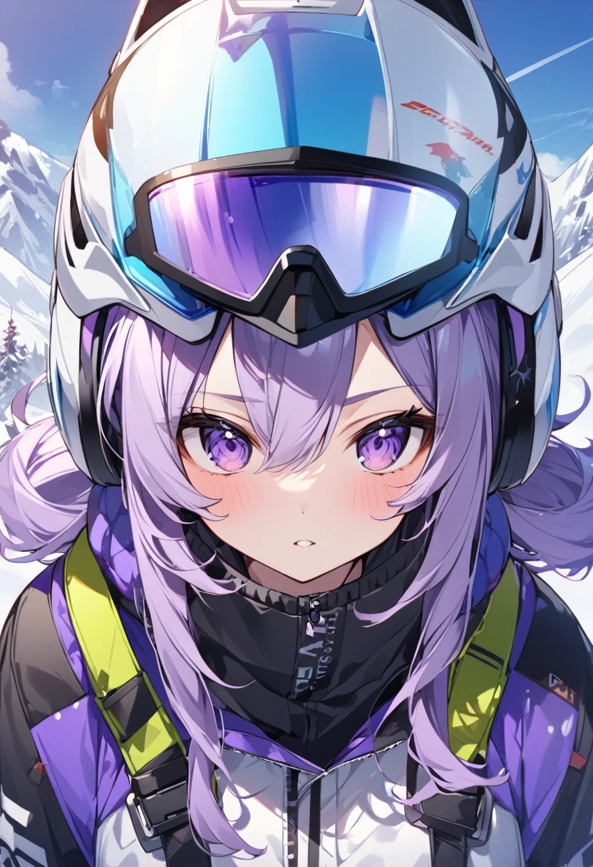 Keito。Purple Eyes。female。Purple Hair。Helmet。Ski