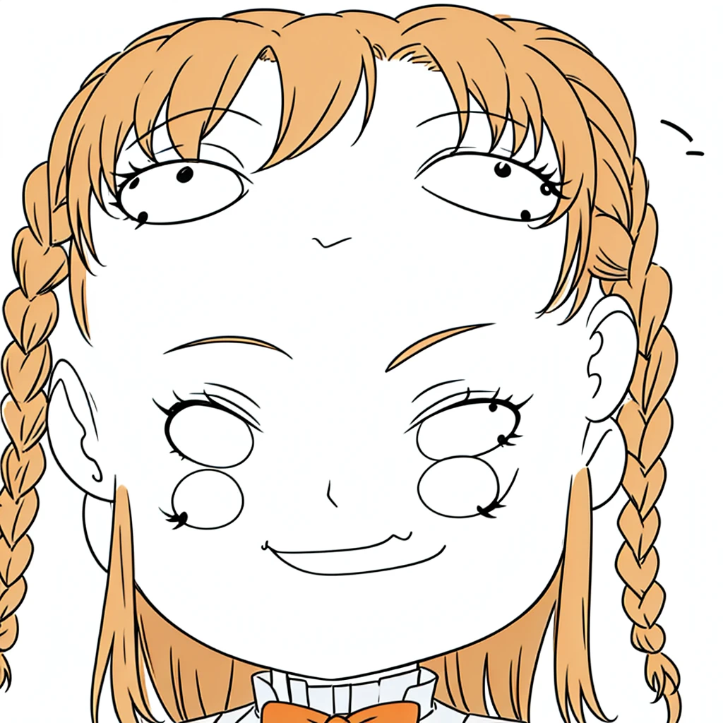 1girl,20 years old,tiger ears,long hair,(twin braids),orange hair,(white background,line drawing),open mouth,sketch,chibi,blusj,smile,