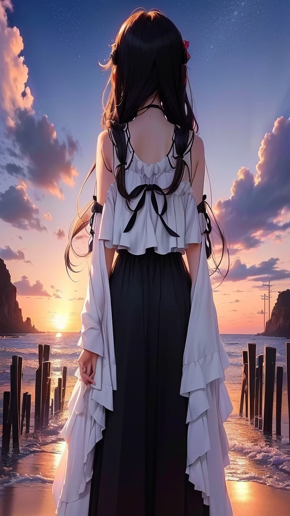 Girl standing on the beach at sunset, Cute girl anime visuals, 黒いドレスを着たAnime Girls, Anime Style 4k, 美しいAnime Girls, かわいいAnime Girls, Cute anime waifu in a nice dress, 4KAnime Wallpaper, Anime Girls, Anime Moe Art Style, 4K Manga Wallpapers, Anime Wallpaper, Anime Wallpaper4k