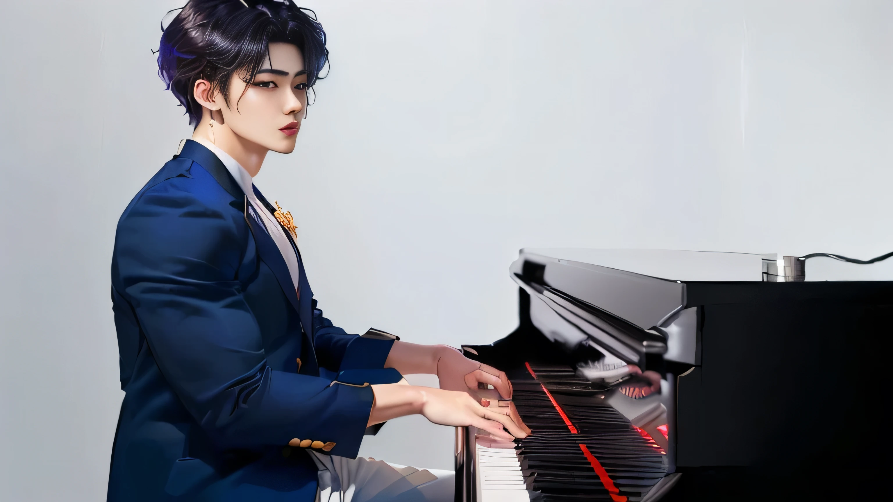 (((hyper realistic image!!!))), (((Full body realistic image from feet to head of very handsome young single man in his 20s, the most beautiful man in the world!!, he is the god of beauty!!, he is tall he is 1.92 meters high, has long, muscular legs!!, anime styling, astro de k-pop!!))), (((hair is short straight black))), (((His skin is very white like milk, white skin like a vampire))), (((Big, golden eyes, inspired by manga and anime!!)), ((muscle body!!, closed!!, legs thick!!, wide chest!!, strong arms!!)), (((inspired by Cha Eun-woo from Kpop group Astro!! Inspired by BTS's V!!))), (((Inspired by Cha Eunwoo from Kpop group Astro))), (((He is playing the piano)))