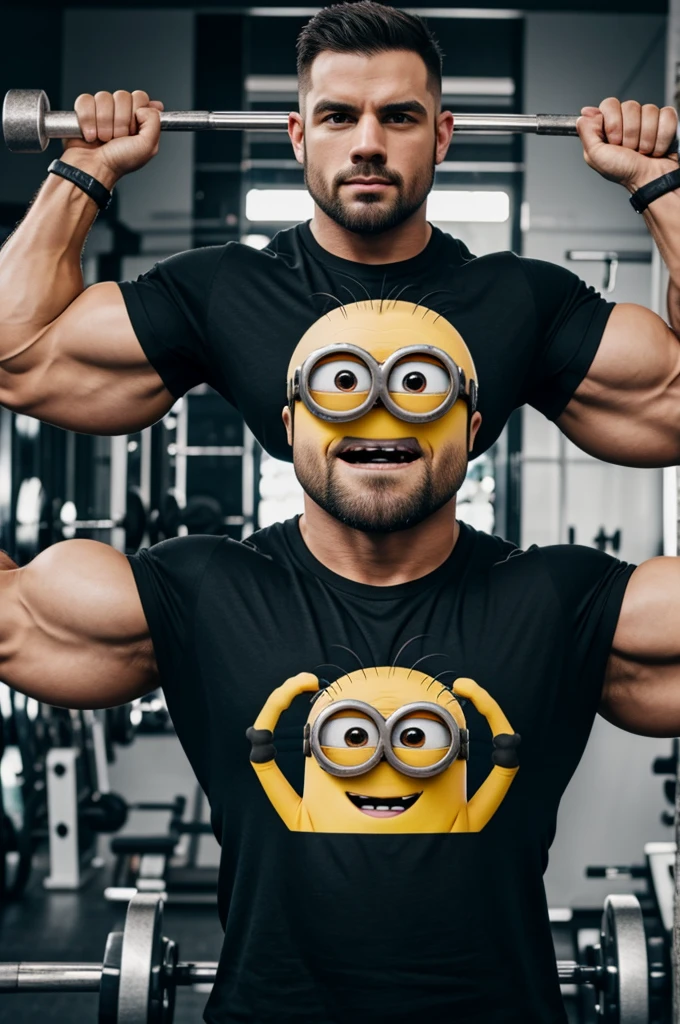 Minion bodybuilder with a T-shirt that says I cut quadrobers