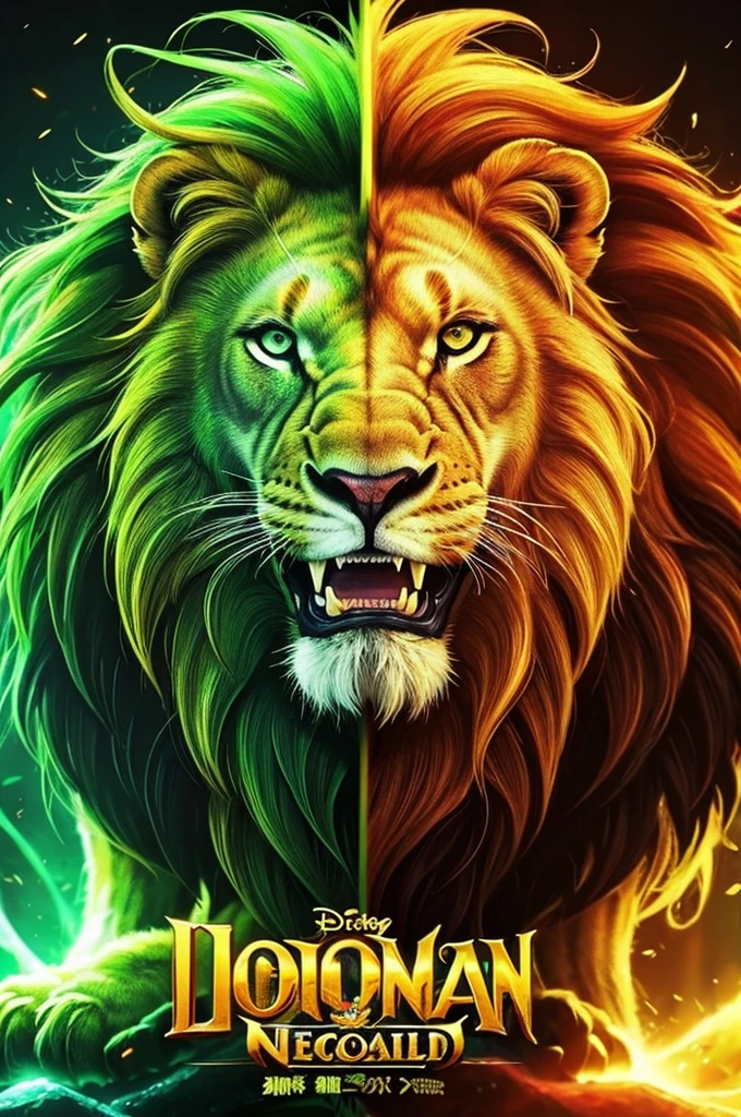 logo、Lion、Real、Fantasy、Green mane、Creative、One in the world、More Green Mane、Golden Lion、Ultra-realistic、Ferociouale々Shii