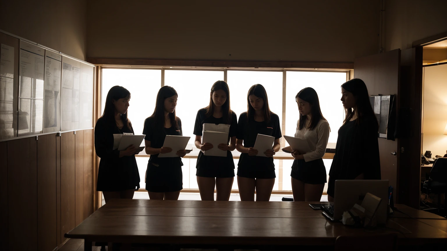 group of amateur researchers in a dark room