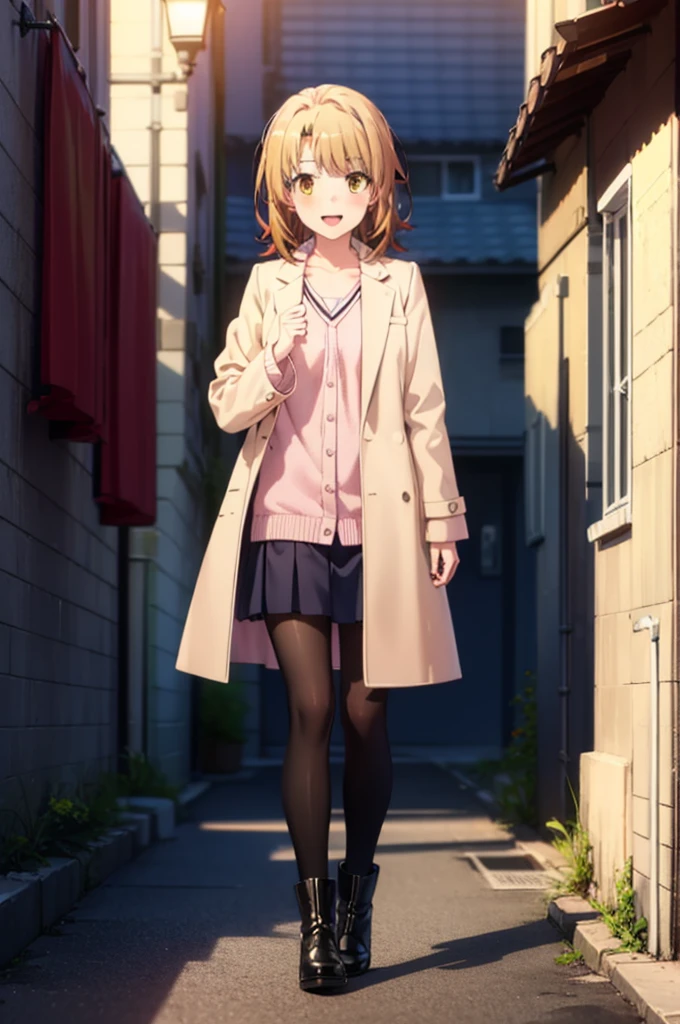 Irohaisshiki, isshiki iroha, short hair, Brown Hair, (Brown eyes:1.5), happy smile, smile, Close your mouth,blush,rain,Pink oversized coat,V-neck shirt,mini skirt,Black pantyhose,short boots,Leaning against the wall,Hiding in a roofed building,whole bodyがイラストに入るように,
break outdoors, Building district,
break looking at viewer,whole body,
break (masterpiece:1.2), Highest quality, High resolution, unity 8k wallpaper, (figure:0.8), (Beautiful attention to detail:1.6), Highly detailed face, Perfect lighting, Highly detailed CG, (Perfect hands, Perfect Anatomy),