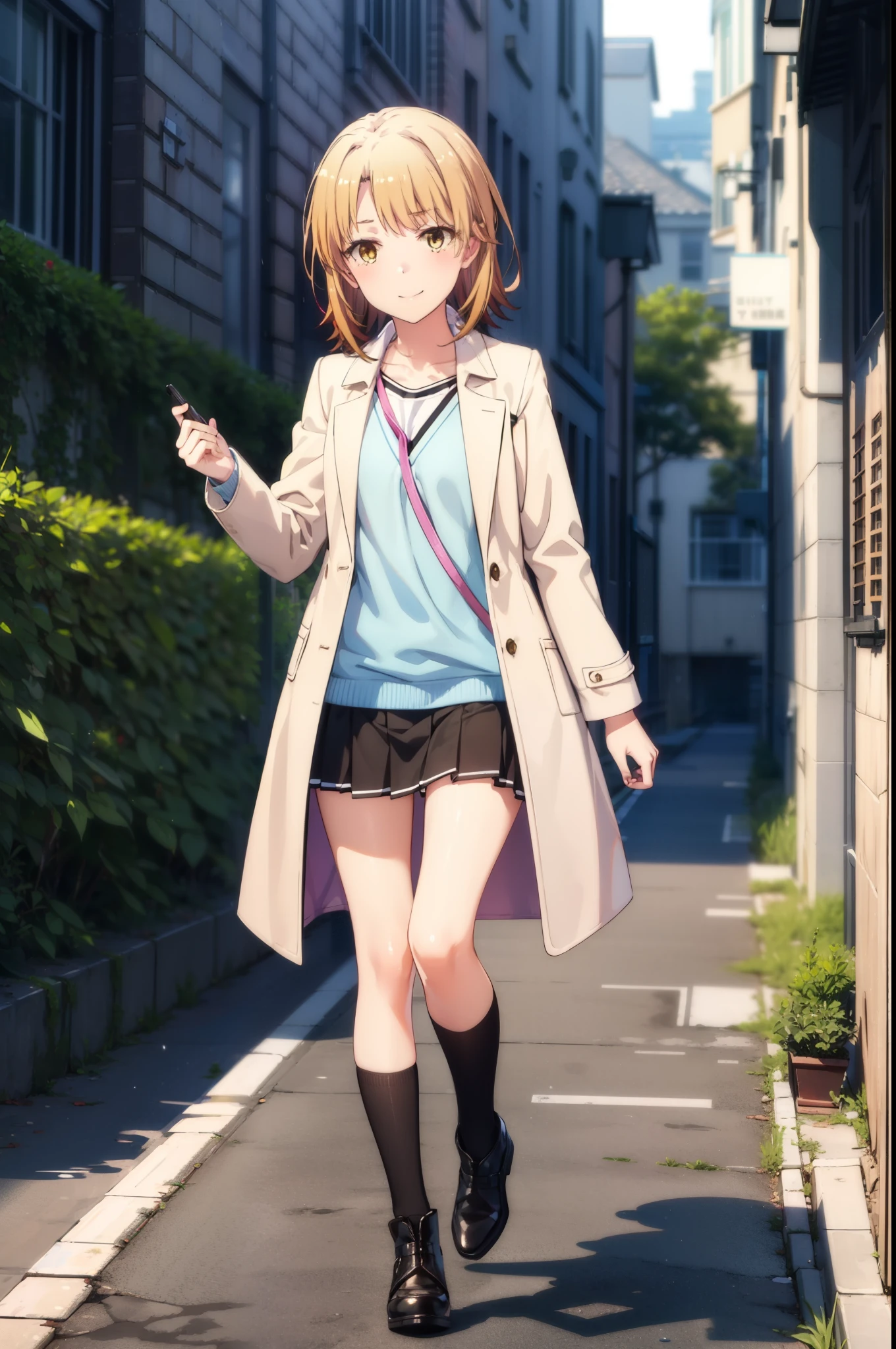 Irohaisshiki, isshiki iroha, short hair, Brown Hair, (Brown eyes:1.5), happy smile, smile, Close your mouth,blush,rain,Pink oversized coat,V-neck shirt,mini skirt,Black pantyhose,short boots,Leaning against the wall,Hiding in a roofed building,whole bodyがイラストに入るように,
break outdoors, Building district,
break looking at viewer,whole body,
break (masterpiece:1.2), Highest quality, High resolution, unity 8k wallpaper, (figure:0.8), (Beautiful attention to detail:1.6), Highly detailed face, Perfect lighting, Highly detailed CG, (Perfect hands, Perfect Anatomy),