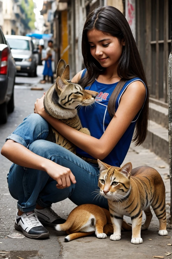 A girl helping street animals with her friends