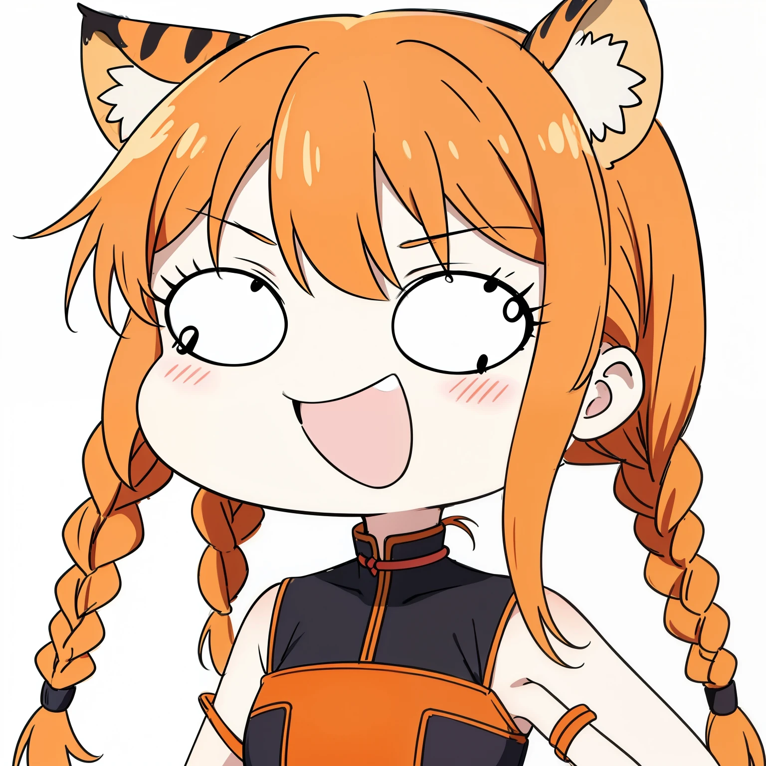 1girl,tiger ears,long hair,(twin braids),orange hair,white background,open mouth,sketch,chibi,blush,