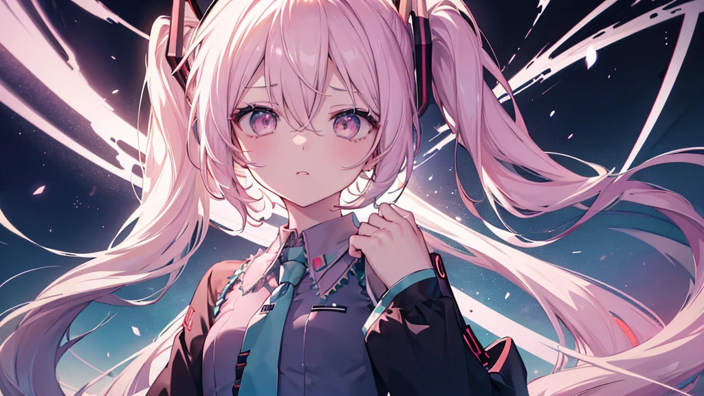 ((Glare,anger,Get Ready)), (((Hatsune Miku))), (((Highest quality、masterpiece、Ultra-fine、Ultra-fine、Exquisite、16K、Full HD,high school girl,))) 、Dark Eyes、Long eyelashes、White skin、(Pale pink lips、Pale pink cheeks、thin and long)、 ((cute)) ((One person)) 、((Glare)) 、Wide Shot、Space galaxy background、(A magnificent composition、epic proportion)、Dynamic lighting、、