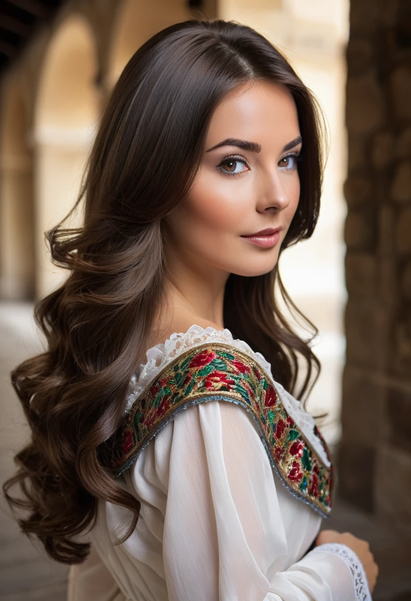 long hair brunette has a cabarret