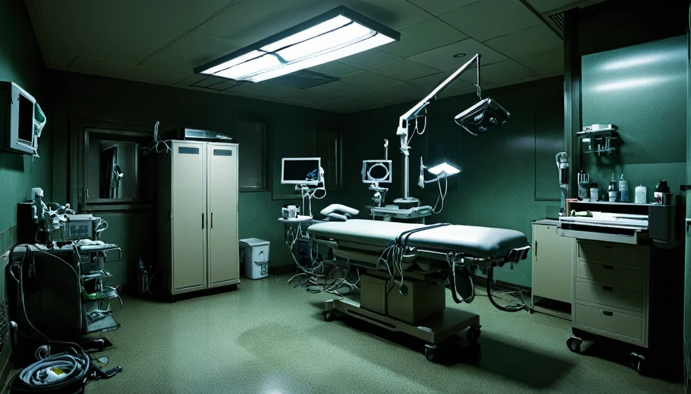 surgery room, various equipment, sinister environment