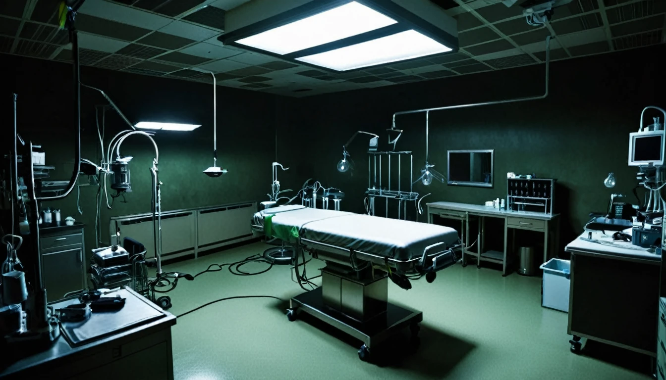 surgery room, various equipment, sinister environment