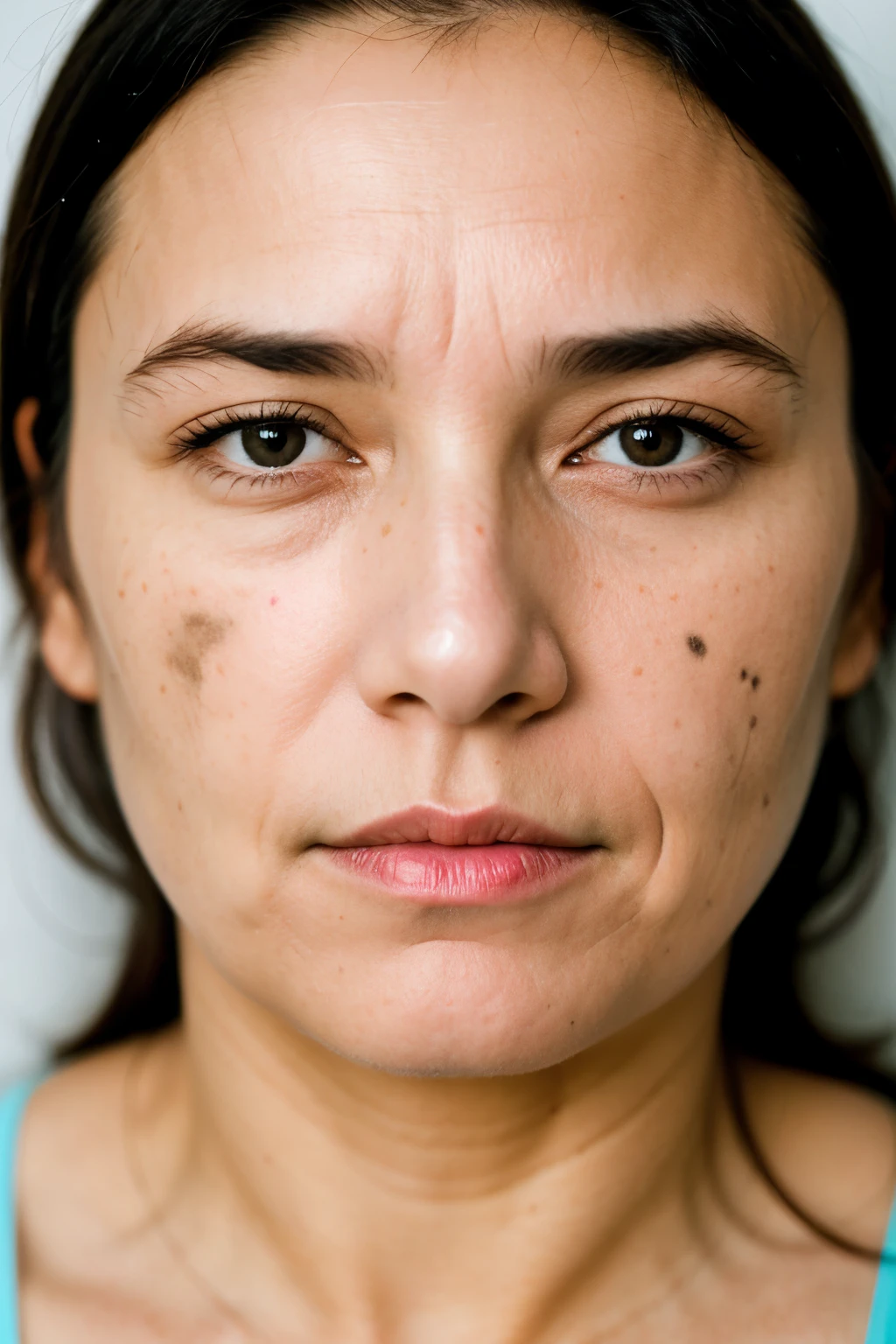 creates photographs of a 45-year-old woman who has small bruises on her face