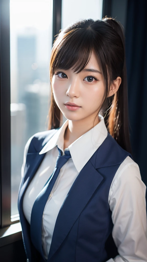 A beautiful young Japanese woman, around 20 years old, wearing a stewardess uniform, ultra-detailed, 8K resolution, highly realistic, cinematic lighting, best quality, masterpiece, photorealistic, physically-based rendering, extremely detailed, vivid colors, professional, sharp focus, studio lighting