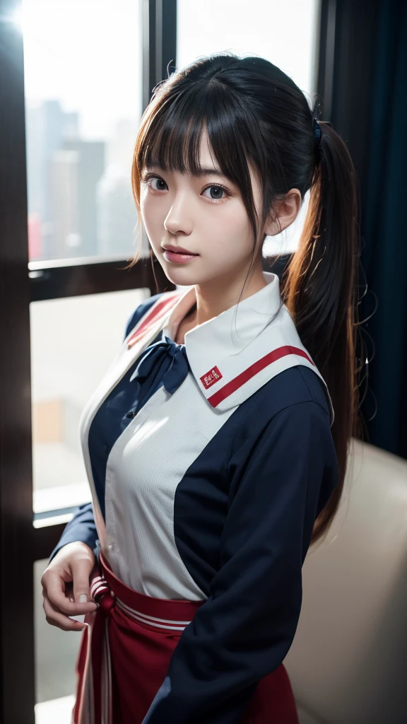 A beautiful young Japanese woman, around 20 years old, wearing a stewardess uniform, ultra-detailed, 8K resolution, highly realistic, cinematic lighting, best quality, masterpiece, photorealistic, physically-based rendering, extremely detailed, vivid colors, professional, sharp focus, studio lighting