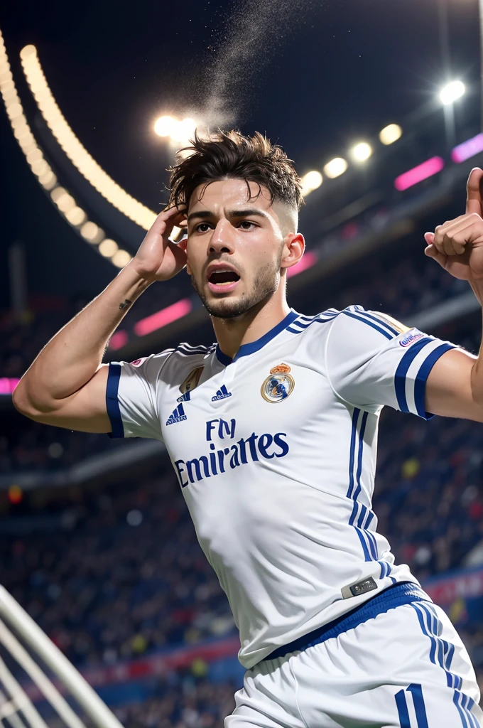 Create a real Madrid football player celebrating
