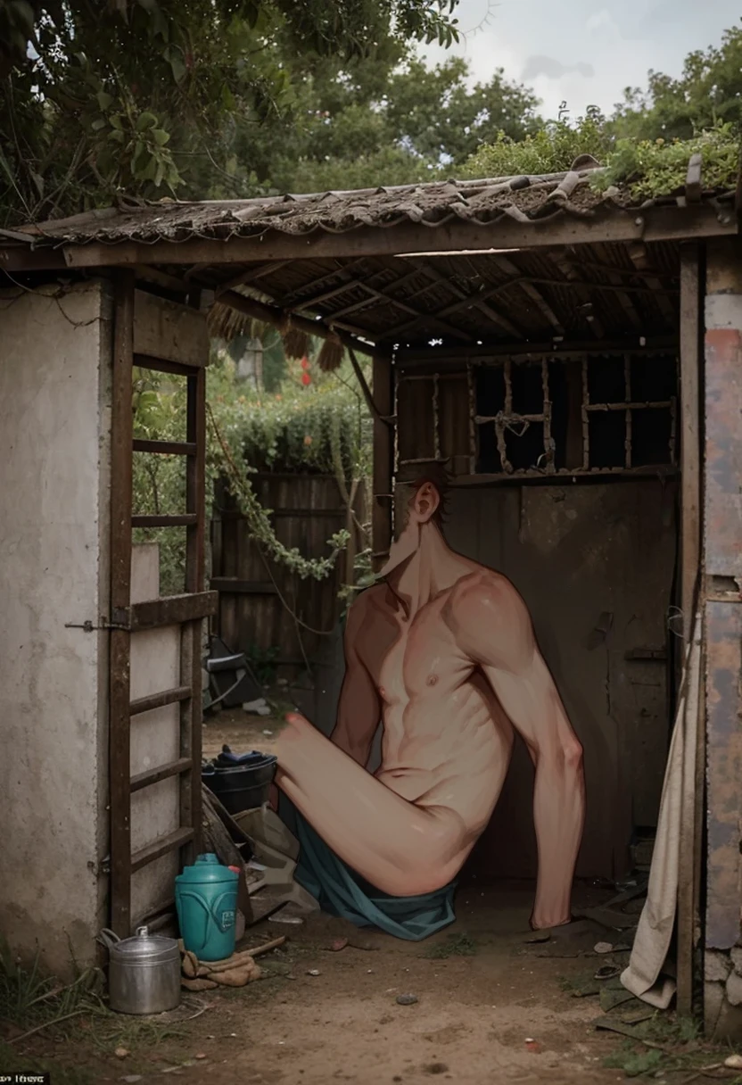 A semi naked boy showing his entire body