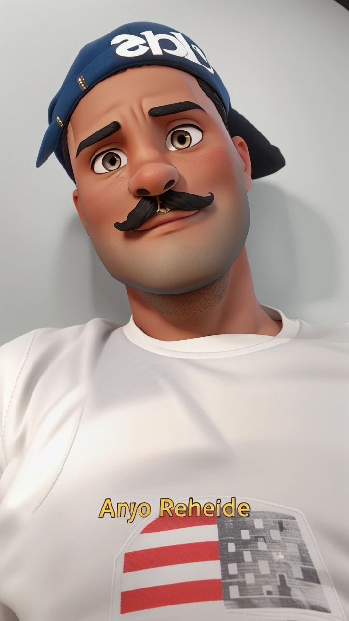 black, slanted eyes and mustache
