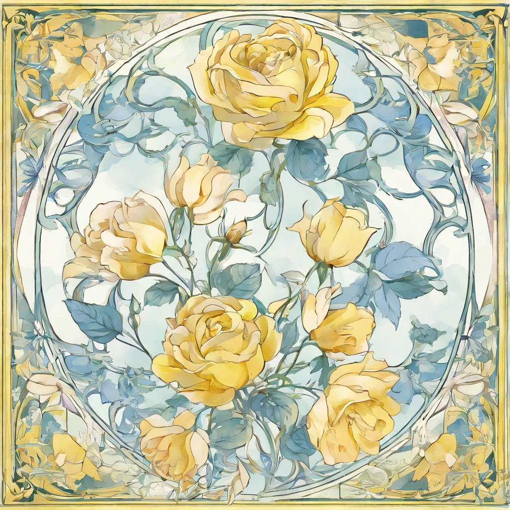 masterpiece、Highest quality、Transparent、light blue、Pale lemon yellow、white、Watercolor、Rose、