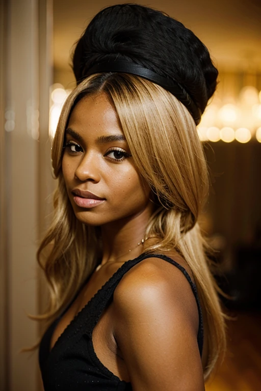 Black woman with golden blond hair