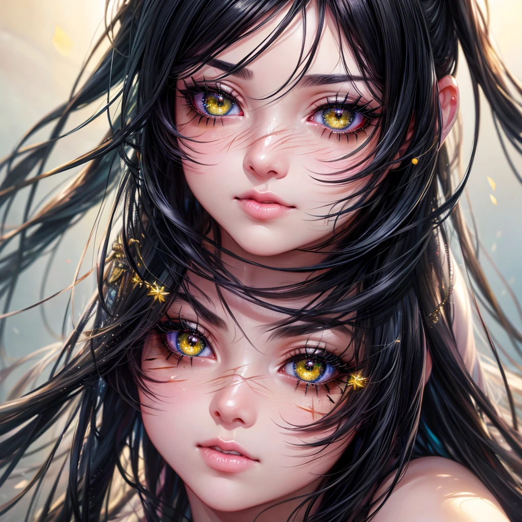 1girl, beautiful detailed eyes, beautiful detailed lips, extremely detailed eyes and face, long eyelashes, anime style, black hair, one green eye, one white eye, scar on left eye, kimetsu no yaiba, (best quality,4k,8k,highres,masterpiece:1.2),ultra-detailed,(realistic,photorealistic,photo-realistic:1.37),HDR,UHD,studio lighting,ultra-fine painting,sharp focus,physically-based rendering,extreme detail description,professional,vivid colors,bokeh