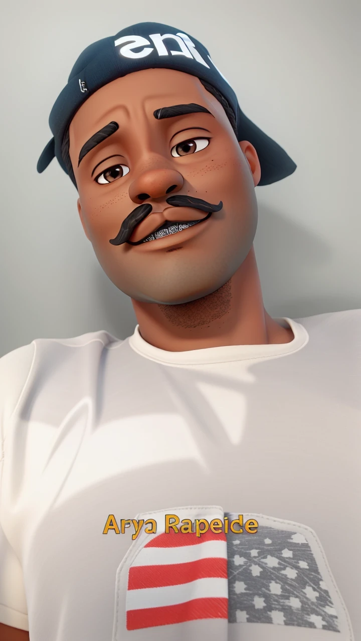 dark skin, black, slanted eyes and mustache