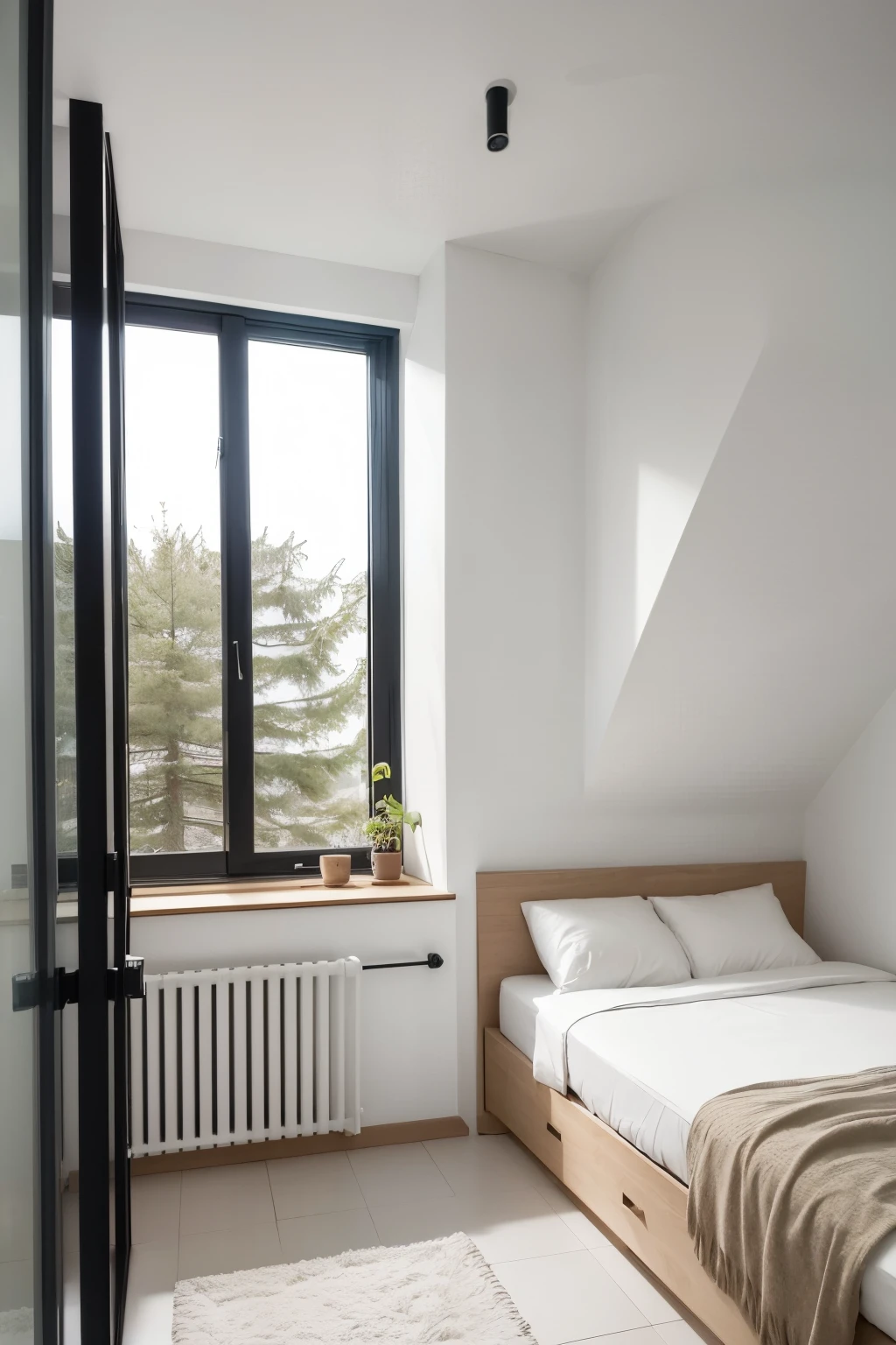 ((best qualityer)), ((work of art)), (detailded), 1 large and minimalist quart, with a double bed and a window and a bathroom