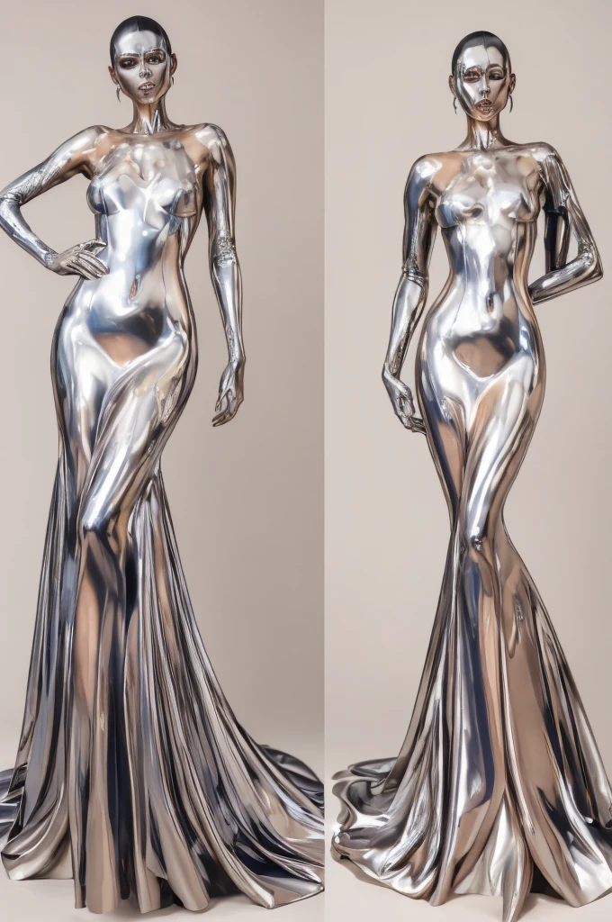 (masterpiece, best quality) photo of a woman, wearing dress, latex, full body, wearing dress, fullbloom, 1girl, solo
liquid metal japanese women in latex