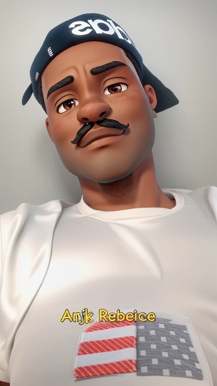 dark skin, black, slanted eyes and mustache