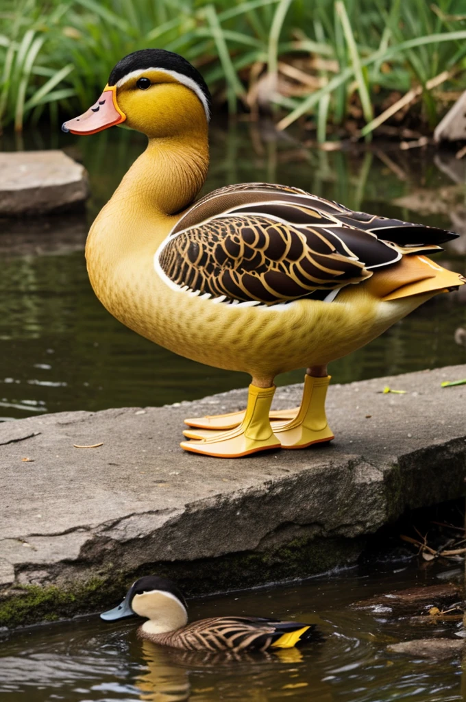A duck with yellow boots 