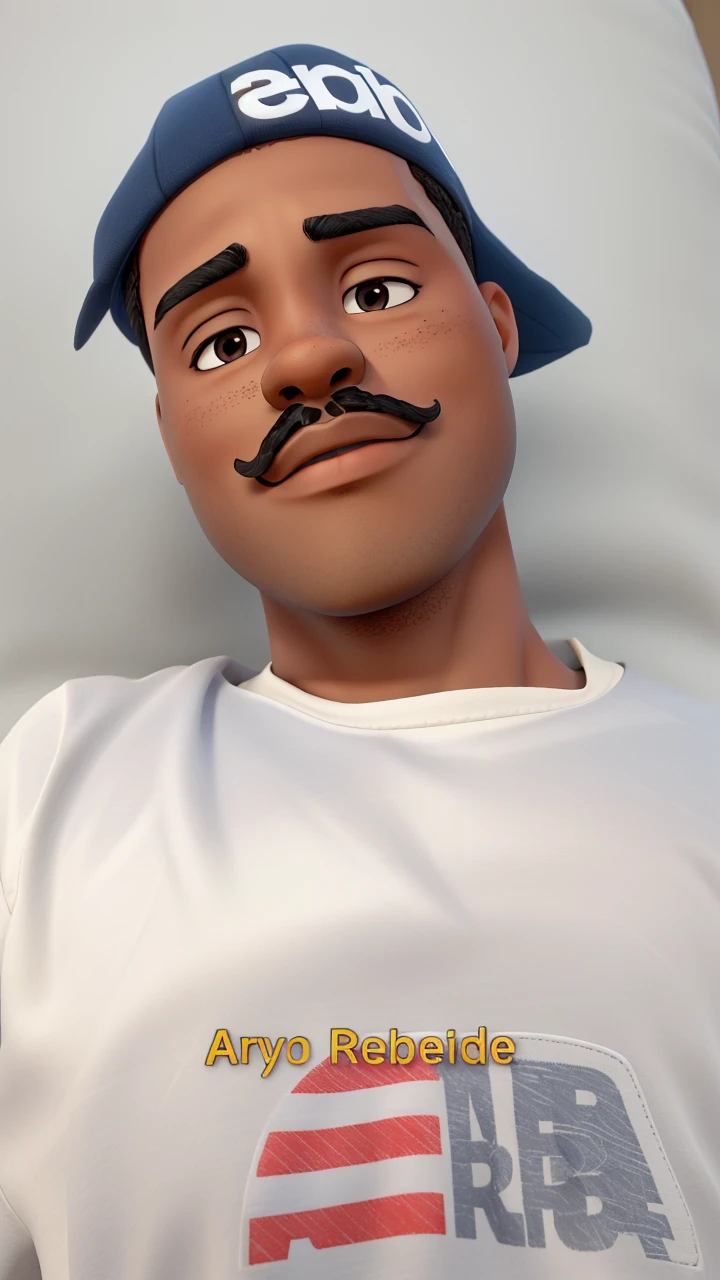 young man with dark skin, black, slanted eyes and mustache