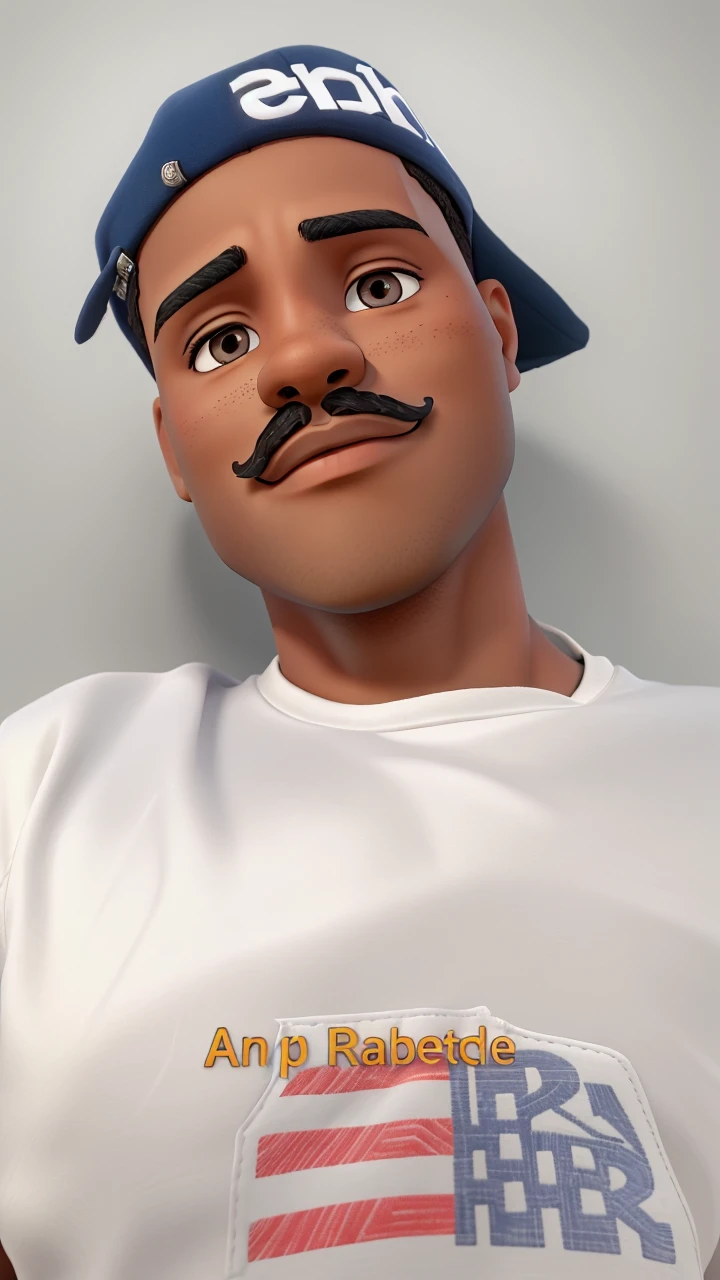 young man with dark skin, black, slanted eyes and mustache
