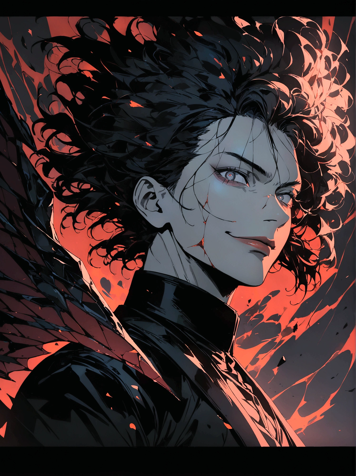 Akira Fudo, Devilman Crybaby, Male, with black clothes, background yellow