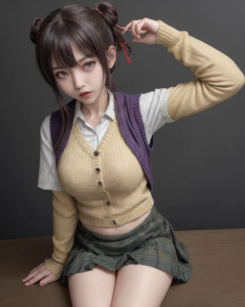 1girl, solo, portrait, simple background, dark theme, makeup, blush, detailed eyes, midriff, (abs:1.1), underboob, cleavage, sharp focus,, fake breasts,, bokeh, microscopic, transparent background, Sitting down with legs crossed, shredded, upper body, (villain pose), (69), (joyous), (((kilt))), virtual youtuber artist, watson amana, yu-ga-oh genshin impact, zzzzmao no tsueha, zipper pull tabard, zoom layer, zunusoku nakano mikuji, yellow pupils, yellow theme, zuzi yanagi kagura, zizumiya konata tsuyuuri zukeriiyouko vocaloid, ziroromo rinzoromori, zombie mogami tensei shitara shoujo toki revadance, zurui vtubercraft medium, zombie mogamoto vocaloid, zipper pull tabard, lips, looking at viewer, neck ribbon, open mouth, parted bangs, purple sweater vest, red ribbon, rebecca zurui project sekai, revision, (ribbed sweater vest:1.29), sidelocks hentaki himawari's , smiley face meme attire, solo focus, starry hair ornamentals, sweatdrop, swept bangles, tassel, tsurime, up skirt, no panty