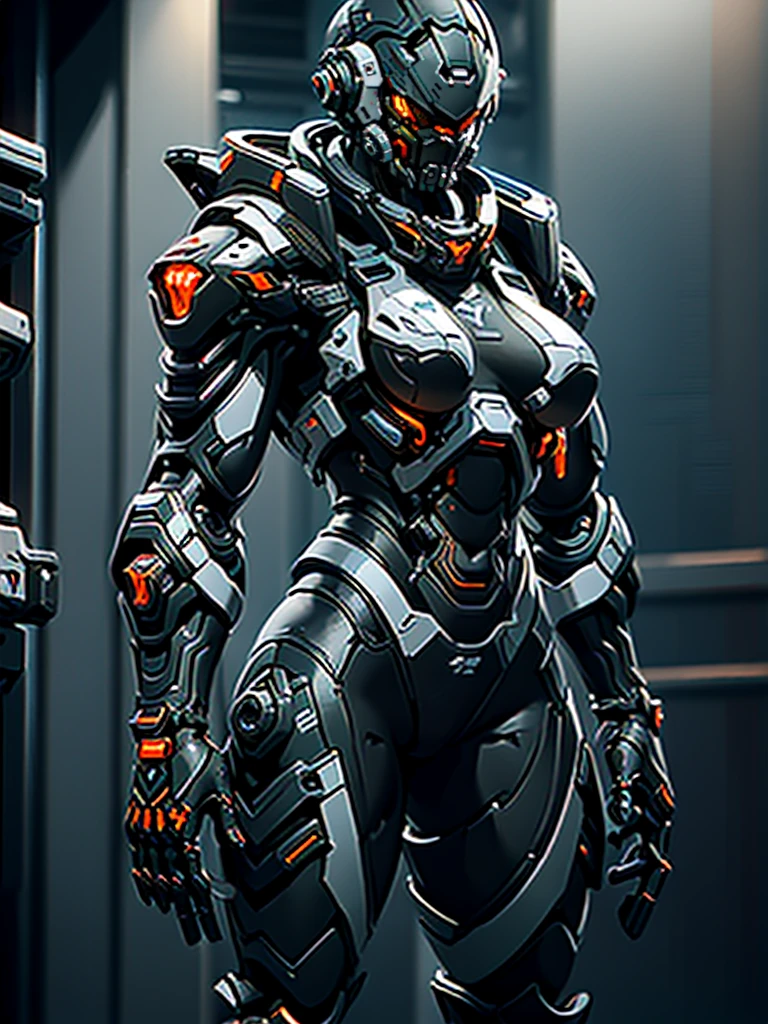 muscular woman, black dark ebony skin, Metroid-inspired powered exosuit, advanced cyberpunk technology, muscular legs, large gun, science fiction, concept art, cinematic lighting, dramatic pose, highly detailed, intricate machinery, glowing highlights, advanced technology, biotech fusion, hyper-realistic, atmospheric, moody, cinematic, (best quality,4k,8k,highres,masterpiece:1.2),ultra-detailed,(realistic,photorealistic,photo-realistic:1.37)