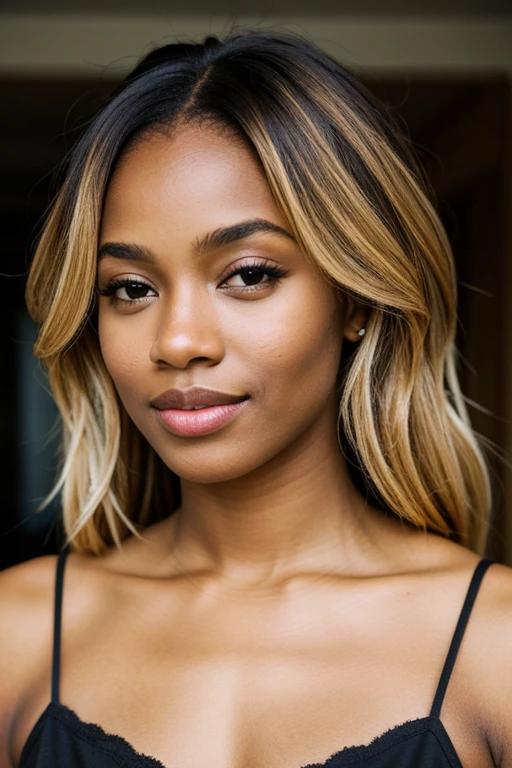 Brown skin Black woman with golden blond hair