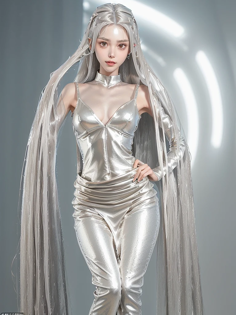 (Anatomically normal:1.8)、(９Life-size small face:1.8)、(She has an extreme exhibitionism habit and has a strong desire for everyone to see her naked.:1.8)、(She suddenly wanted to show off her beautiful bust to the viewers who were in love with her, so she took off her bra. She is a super beautiful gravure idol with a beautiful, slim and slender figure.:1.8)、(Super long, shiny, super straight silver hair that reaches down to her waist:1.8)、(Long, straight, silver hair that didn&#39;t get torn by the wind and fell straight down to her waist.:1.8)、(頭の上から綺麗な足のBare toesまで写っている上半身だけ全裸の全身写真:1.8)、Professional top-class gravure idol、(She is a very attractive woman with a beautiful hourglass figure and a completely naked upper body.:1.8)、(Thin and slender build:1.8)、(A naked waist that&#39;s too thin:1.8)、(Smooth, white, wrinkle-free skin all over the body:1.8)、Exposed, bare, beautiful legs that are too long and too thin、(The beauty of her naked legs, so thin:1.8)、(Professional top-class gravure idolらしい上半身が全裸になって全裸の綺麗な乳房を強調したセクシーな直立して綺麗で細い足を揃えているポーズ:1.8)、(頭の上から綺麗な足のBare toesまで写っている直立して立っているポーズの全身写真:1.8)、Bare deep collarbone、Naked smooth shoulders、Naked Deep Cleavage、The exposed upper body is completely naked. The young, firm, firm breasts are large and beautiful.:1.8)、(With her upper body completely naked, everyone can see her proud pink areola and erect, prominent nipples.:1.8)、The proud, protruding upper body shows off her bare breasts.、(The desire to show off beautifully shaped, large breasts while completely naked:1.8)、Dynamic Effects、Written boundary depth、Cinematic Light、Lens flare、Ray Tracing))、Fantasy、Big, beautiful blue eyes、A beautiful, symmetrical face、(Too beautiful small face:1.8)、A beautiful and small face created by a professional makeup artist to perfection、(A beautiful woman with a small face that is so beautiful you can&#39;t help but stare.:1.8)、Bare toes、jewelry、(Anatomically normal:1.8)、(No anatomical abnormalities:1.8)、(Professional top-class gravure idolらしい上半身が全裸になって見事に露出した上半身が全裸の垂れていない張りのある綺麗で大きな乳房を強調したセクシーなポーズ:1.8)、(立っている全身の姿の頭の上から足のBare toesまで写っている全身写真:1.8)、(Her beautiful legs are neatly aligned:1.8)、(She looks at the viewer with a look of genuine love and desire.:1.8)、(She was only wearing a pair of high quality, branded, ultra compact violet panties.:1.8)、(The upper body is completely naked:1.8)、(The upper half of the body is completely naked and not wearing anything:1.8)、(The upper body is completely nakedになって若さのある垂れていない張りのある綺麗な形の全裸の乳房:1.8)、(With her topless body exposed, her tiny waist was beautifully exposed:1.8)、(Her upper body was completely naked and exposed, revealing her beautiful pink areola and prominent, erect, naked nipples.:1.8)、(Her bare upper body is completely naked and exposed, revealing her beautiful vertically split bare navel.:1.8)、(A photo of a gravure idol completely naked from the waist up, taken by a professional photographer in a photo studio.:1.8)、(Anatomically, there is no abnormality in the face.:1.8)、(Anatomically, there are no abnormalities in the upper body.:1.8)、(Anatomically, there are no abnormalities in the entire body.:1.8)、(No anatomical abnormalities in the upper body:1.8)、(No anatomical facial deformities:1.8)、(Anatomically, there is no abnormality in the face.:1.8)、A beautiful topless woman、(Anatomically normalな体全体:1.8)、(A very beautiful, very pretty, very attractive woman was completely naked from the waist up, revealing her young, firm, beautifully shaped breasts, her extremely slim waist, and her long, slender, beautiful legs, all wearing only a pair of ultra-compact, branded violet-colored sexy panties.:1.8)、(The upper body is not wearing anything:1.8)、(She was wearing only a pair of violet, very compact panties.:1.8)