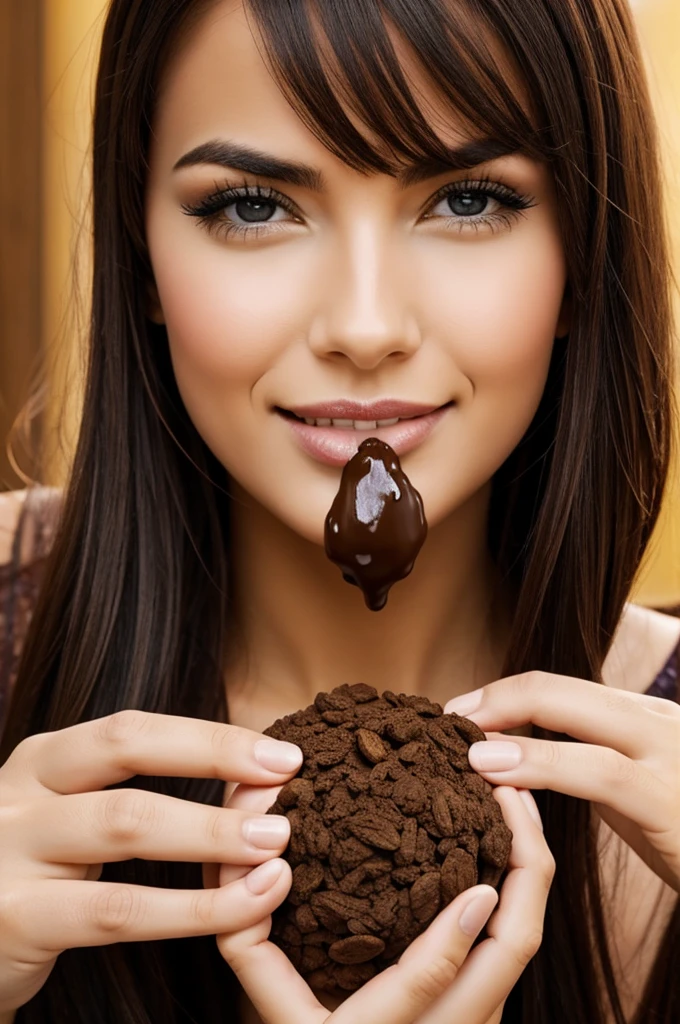 Super beautiful woman eating poo