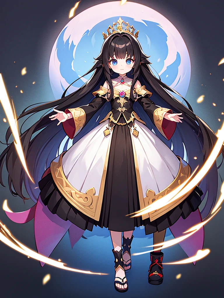 Full-body portrait、Are standing、Black Hair、Messy hair、Very long hair、Long Hair、Black-based noble princess outfit
