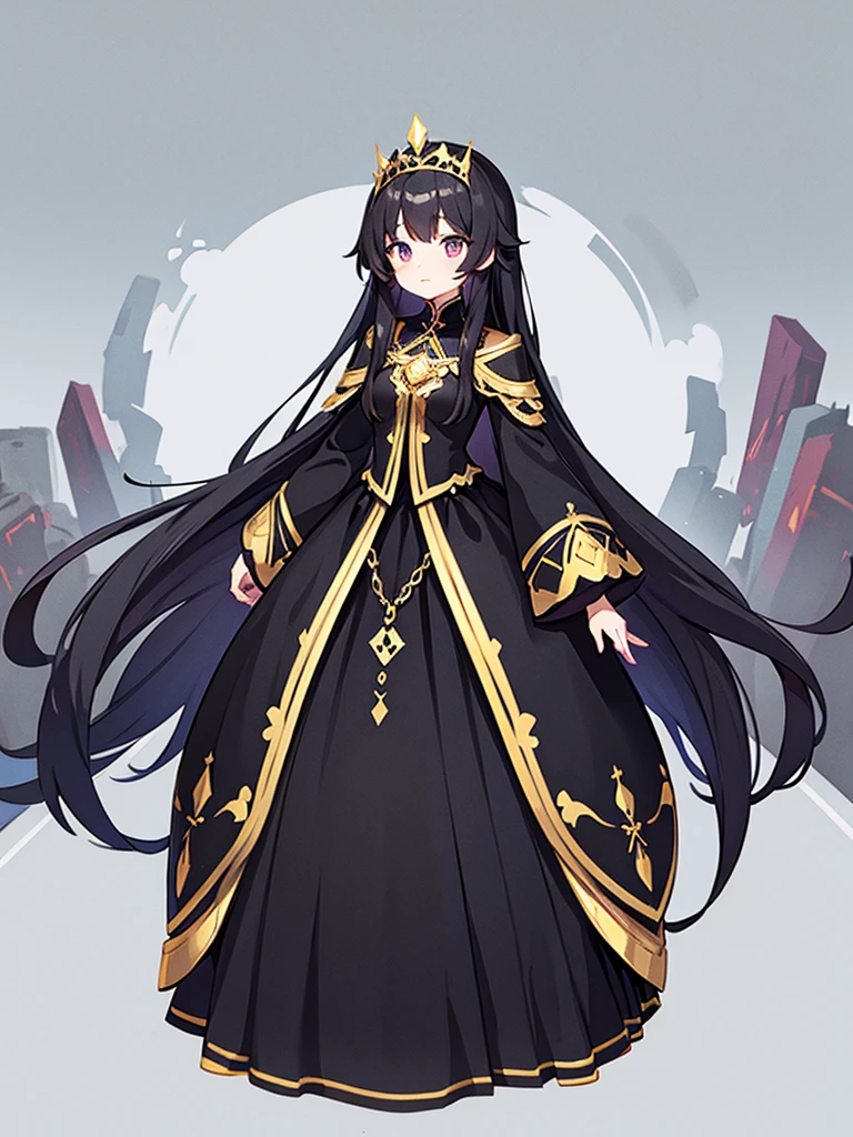 Full-body portrait、Are standing、Black Hair、Messy hair、Very long hair、Long Hair、Black-based noble princess outfit