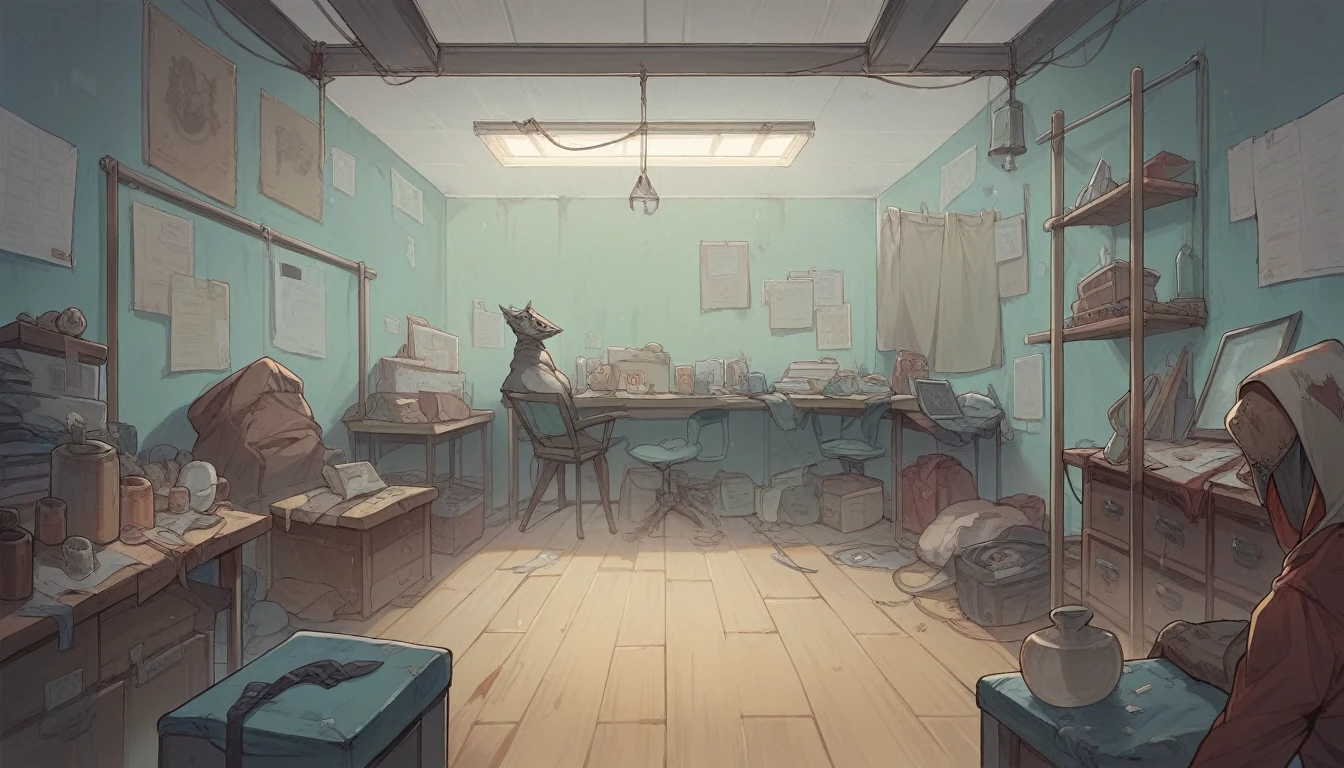 macabre doctor, with his back to the camera, operating room, sinister, macabre environment