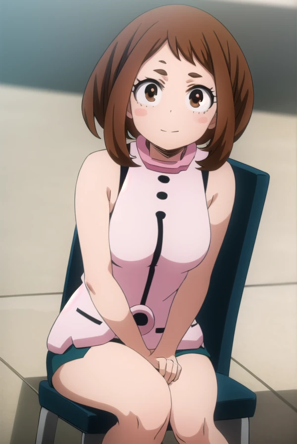 ochakouraraka, ochako uraraka, (uraraka ochako:1.5), (brown eyes:1.5), brown hair, short hair, blush, blush stickers, smile,
BREAK bare shoulders, blue shorts,white shirts ,pink pink boots,black socks,
BREAK outdoors, city,
BREAK looking at viewer,
BREAK (masterpiece:1.2), best quality, high resolution, unity 8k wallpaper, (illustration:0.8), (beautiful detailed eyes:1.6), extremely detailed face, perfect lighting, extremely detailed CG, (perfect hands, perfect anatomy),sitting down on chair,medium breast,