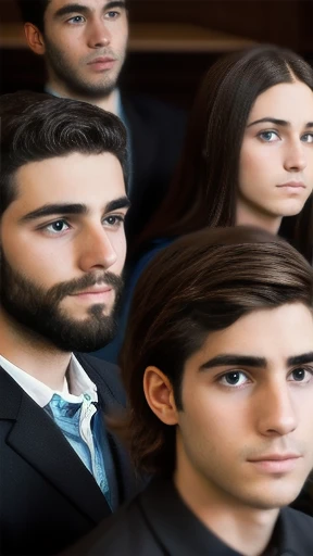 group of young Biblical jew man people gathered, focus on faces.