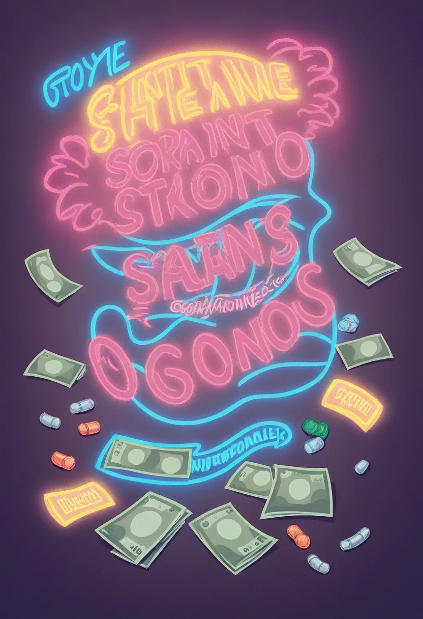 The most beautiful and stylish Avatar masterpiece for an advertising PR channel in TELEGRAM"DRAGSNET" 18+ in neon style with the addition of marijuana leaves,geo tagged,pills and money symbols,popart style ,hyperdetailing ,neon colors,bright contrasts,maximum drawing depth ,fullHD ,12k,there is a lot of neon in the image