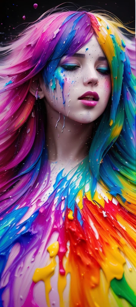 (level difference:1.8),(Paint colliding and splashing on the canvas),(depth of field),1girl's side face blends into it,((side face)),open mouth,(liquid paint rainbow hair:1.1) made of paint and defies gravity,thick flowing,(paint splatter:1.3),Liquid state,stunningly beautiful, masterpiece, detailed background,ultra high quality model, ethereal background,abstract beauty, explosive volumetric, oil painting,heavy strokes,Romantic lighting,Sub-Surface Scatterring,lens 135mm,f1.8,glow,8k,high resolution, dreamy,ray tracing,hdr,god rays,