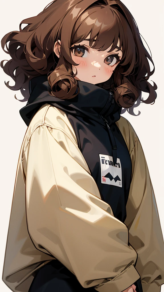 Girl with brown curly hair wearing black sweatshirt