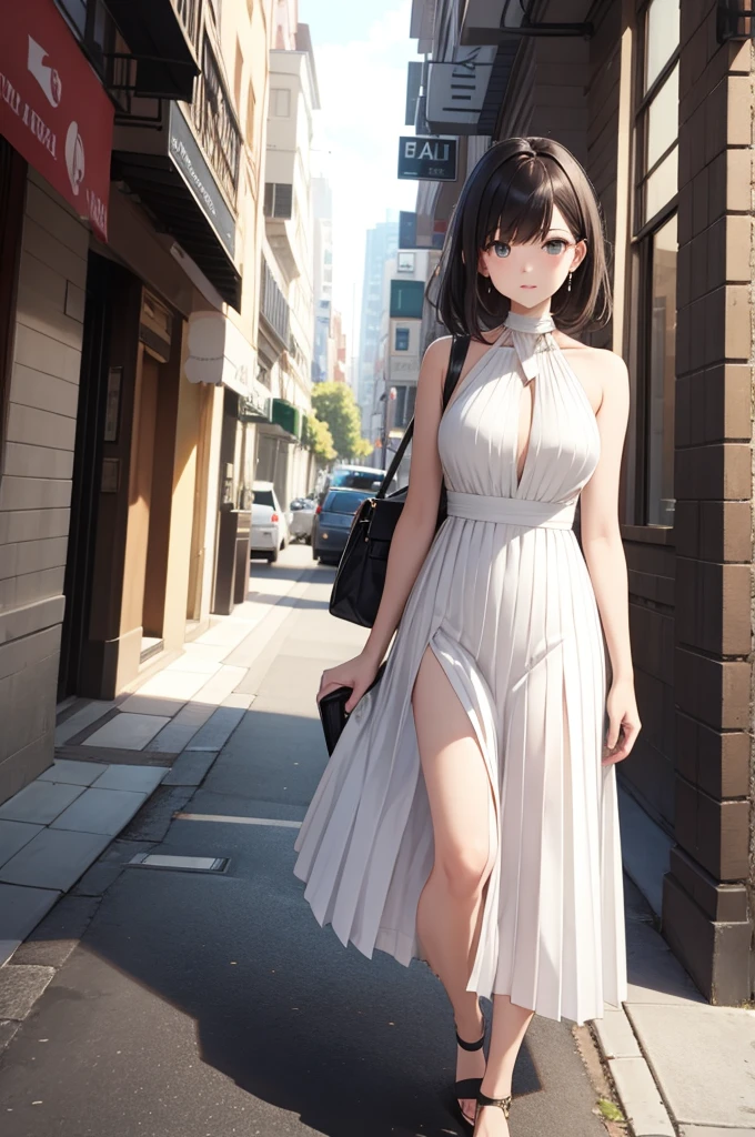 halterneck, pleated dress