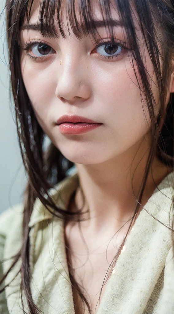 Dressed, (photo Realistic:1.4), (hyper Realistic:1.4), (Realistic:1.3), (Smoother lighting:1.05), (Improving the lighting quality of movies:0.9), 32k, One girl,20 year old girl, Realistic lighting, Backlight, Light on the face, Ray-tracing, (Bright light:1.2), (Improvement of quality:1.4), (Highest quality real texture skins:1.4), Detailed drawn eyes, Detailed painted face, Quality Eyes, (Tired, sleepy and satisfied:0.0), Face close-up, T-Shirts, (Enhance the mood of your body line:1.1), (Enhances the beauty of skin texture:1.1)