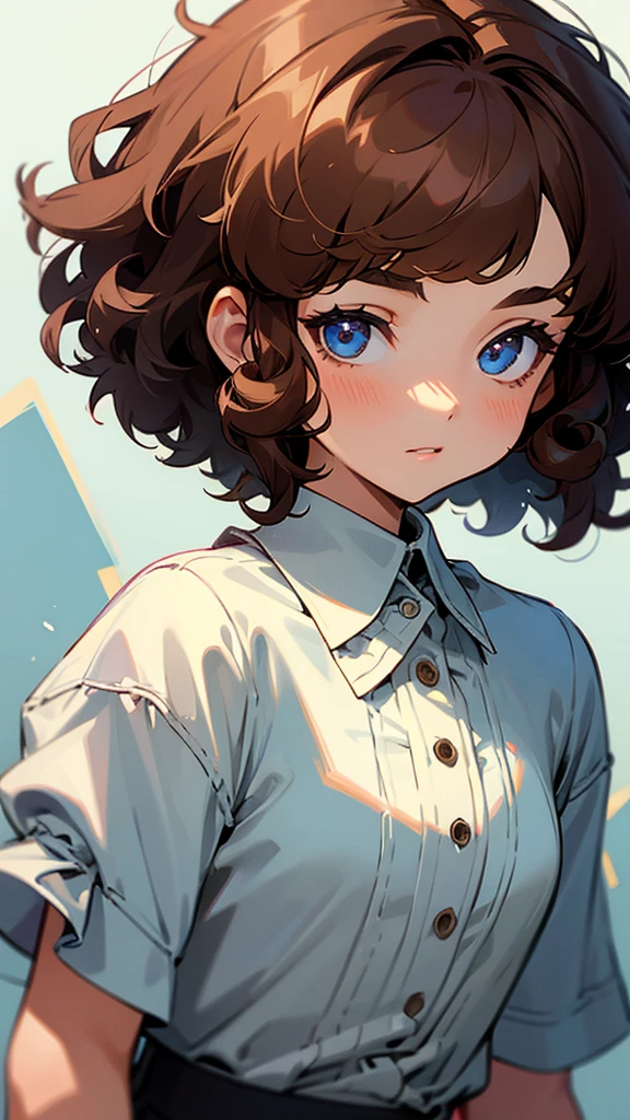 Girl with short curly brown hair