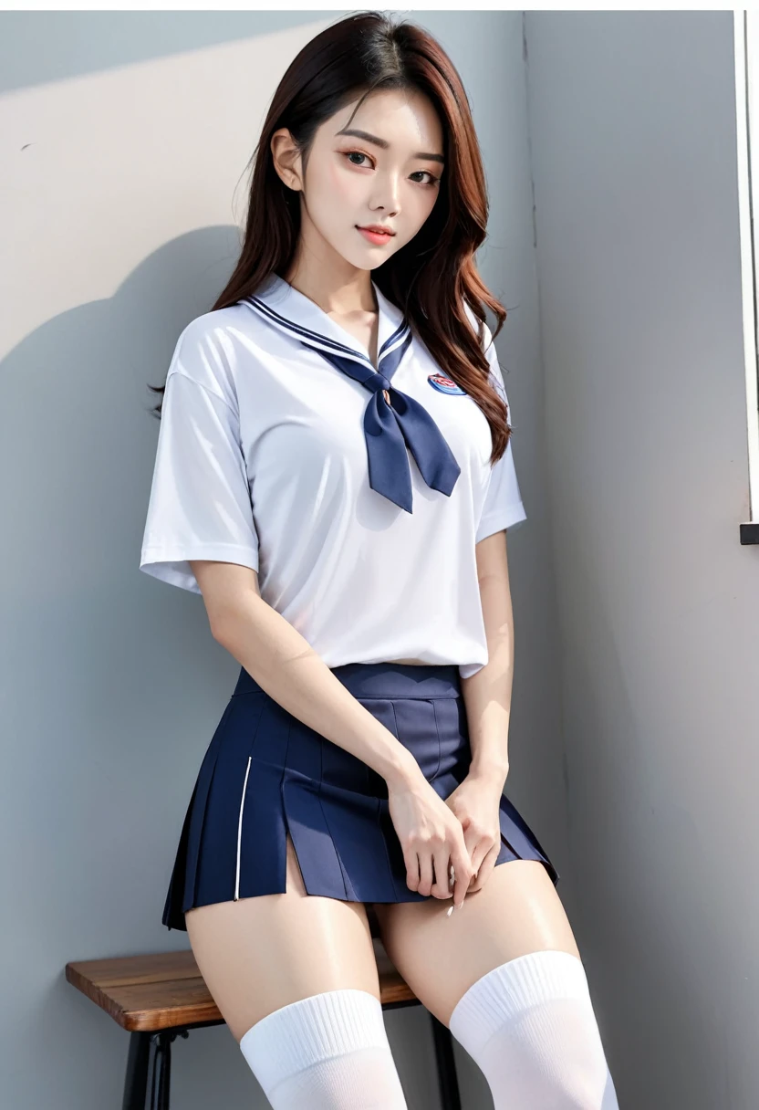 Sailor suit uniform high school student Very delicate and beautiful School sexy White loose socks machine